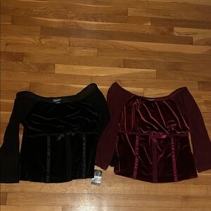 Bisou Bisou Black and Burgundy Velvet Tops